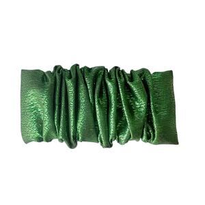 1980s Black & Metallic Green Lame Fabric Rectangular Barrette Hair Clip